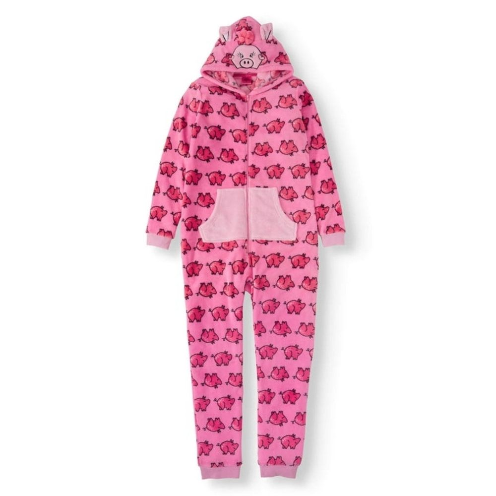 Chili Peppers Girls Pink Pig Hooded Fleece One Piece Pajamas Size 4/5